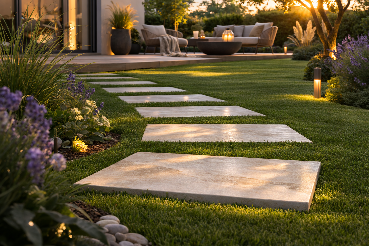 hrubá 2cm dlažba ako nášlap do trávy